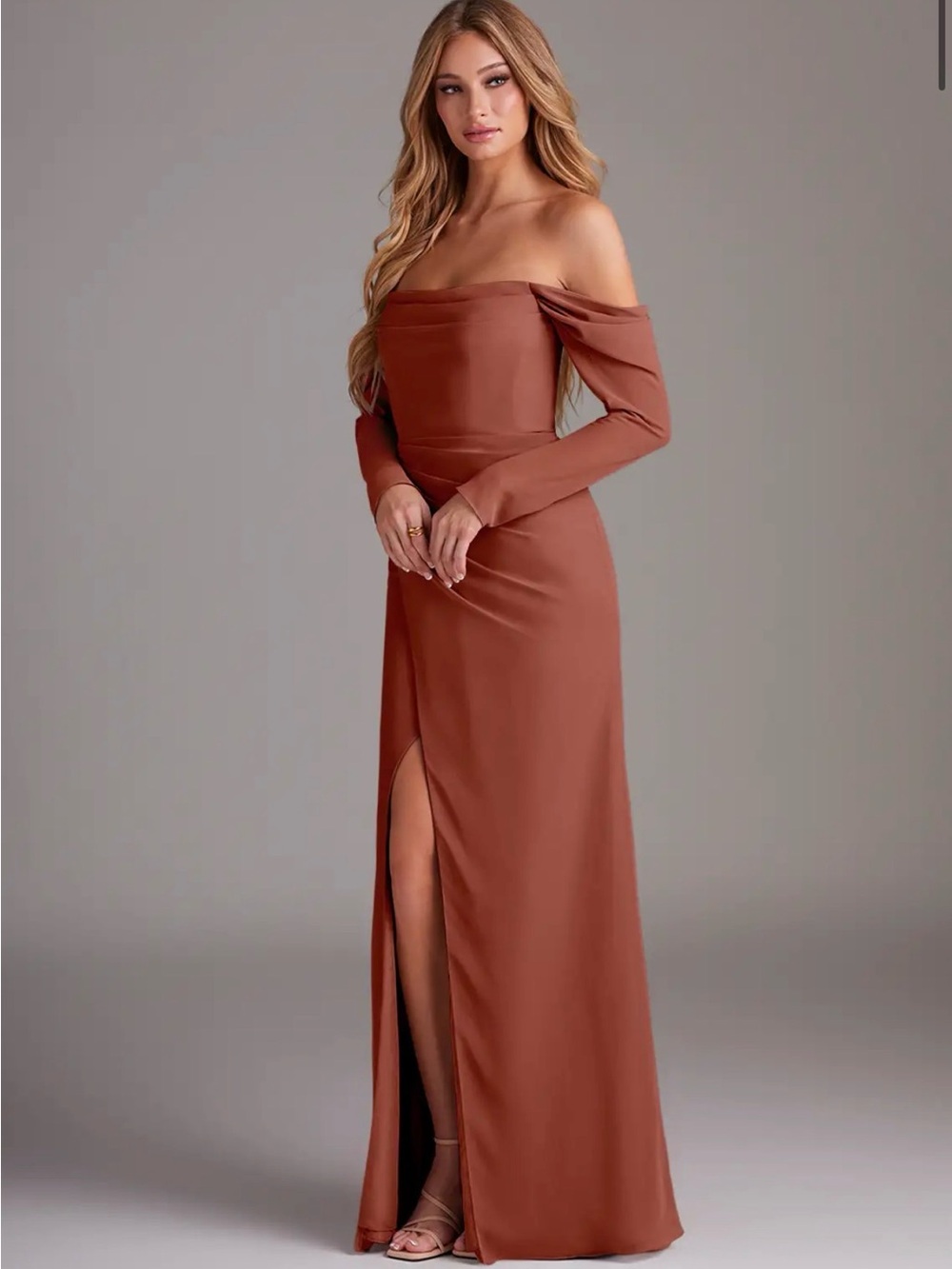 NWT Azazie Hallie Auburn Mermaid Long Sleeve Chiffon Dress, Size A10 - Picture 9 of 11